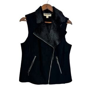 Michael‎ Kors Zipper Faux Fur Suede Black Vest Plus Size 8 Retail $325